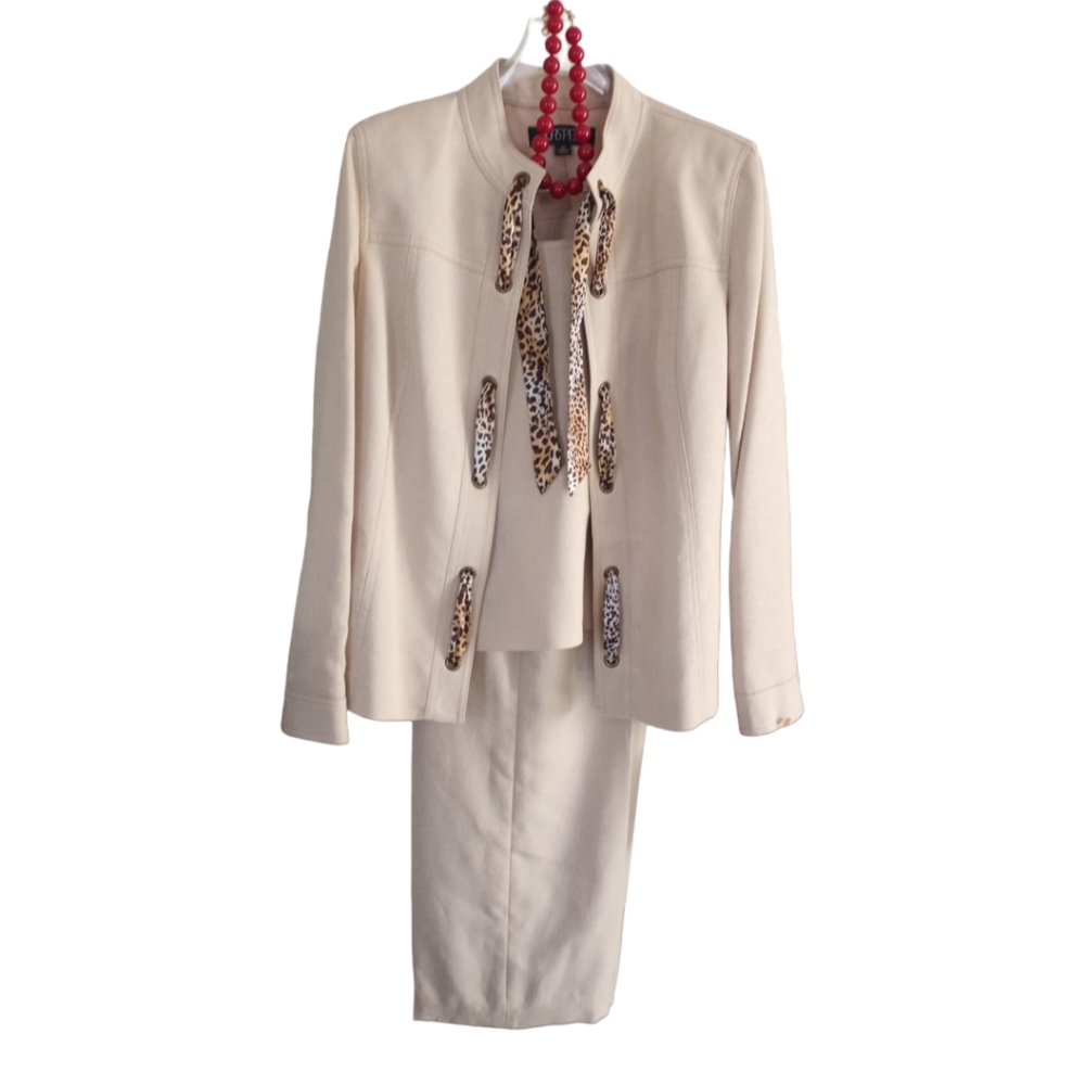 Vintage 90's Leopard Suit KASPER Ladies Blazer Jacket Pants Top Sz 12